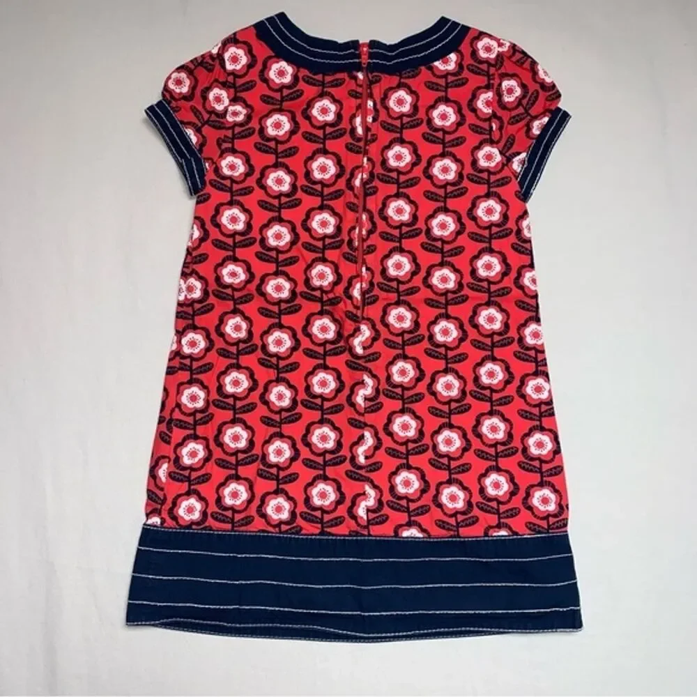 Old Navy Red Floral Navy Blue Dress Girl’s 4T Christmas Daisy Mod Retro Vibe